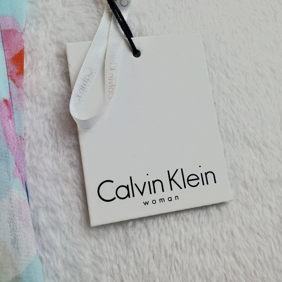 Calvin Klein Women's Multicolored Teal Floral Tiered Sleeve Dress Size 16W NWT - Picture 10 of 11